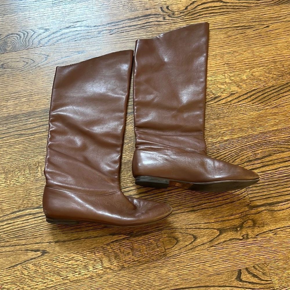 Ann Taylor Women's Brown Leather Knee High Flat Boots Size 9M